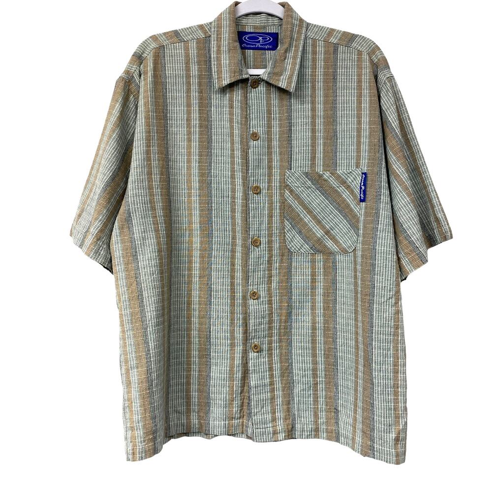 Vintage OP Ocean Pacific Mens Size L Short Sleeve Button Up Shirt